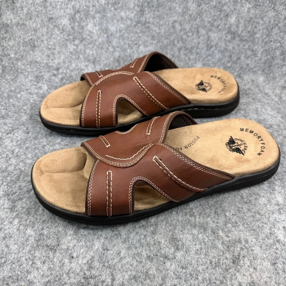 Dockers Sunland Mens Size 12 Chestnut Memory Foam Slide Sandals Casual Shoes New